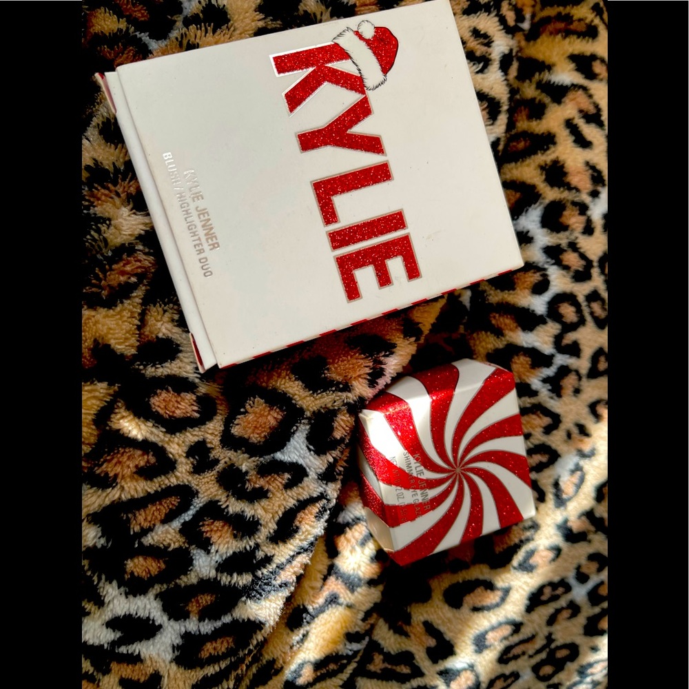 Kylie Christmas blush in sexy Santa mad Icy shimmer eye glaze